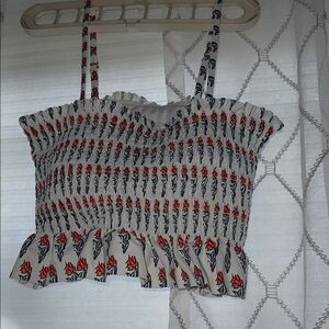 Red and Gray Smocked Ruffled Crop Camisole